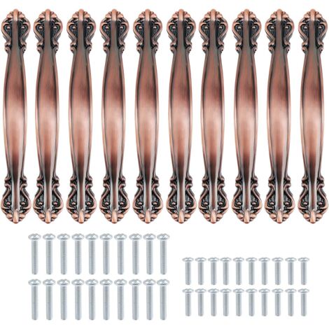 Set mit 10 antiken Vintage-Bogenschrankgriffen – 14,5 cm lange Möbeltürgriffe, Vintage-Möbelgriff, Vintage-Möbeltürgriff, Vintage-Türgriff (96 mm Abstand zwischen den Löchern) – Rotbronze (1/5)