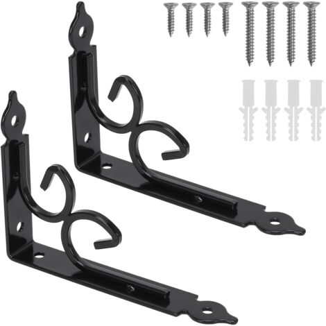 2 Stück Wandregalhalterung, robuste Halterung, Vintage-Schwarz, Metallhalterung, 150 x 115 x 3 mm, Befestigungshalterung, Schmiedeeisenhalterung mit Dübelschrauben für Wandregal, Schlafzimmer, Möbelde (1/5)