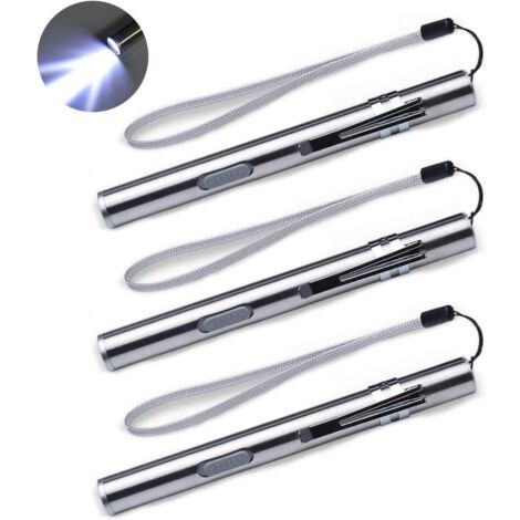 3er-Pack USB-wiederaufladbare Mini-LED-Taschenlampe, wasserabweisende Edelstahl-Taschenlampe mit Clip + USB-Kabel für Mechaniker, Krankenschwester, Arzt (1/5)