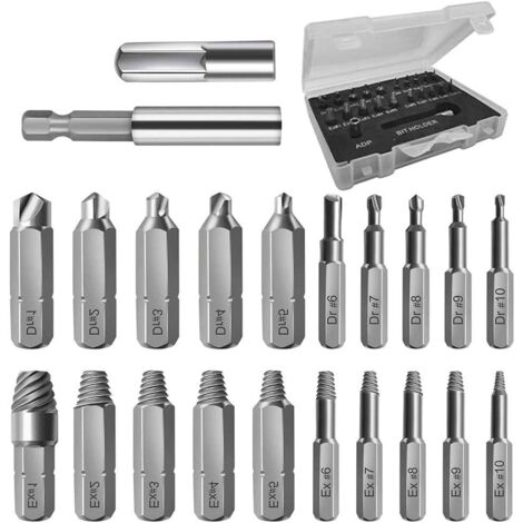 22-teiliger Ausdreher für beschädigte Schrauben, Ausdreher für beschädigte Schrauben, HSS-Bolzenentferner-Set mit magnetischem Bithalter und Stecknussadapter für gebrochene Schrauben, abisolierter Bol (1/5)
