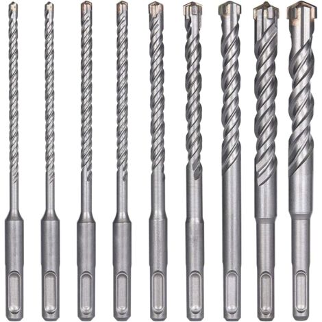 Betonbohrer, 9 Stück (5 mm 16 x 160 mm), elektrischer SDS-Plus-Schlagbohrer für Bohrhammer, Kreuzbohrer für Ziegel, Stein, Natur, Metall (1/5)