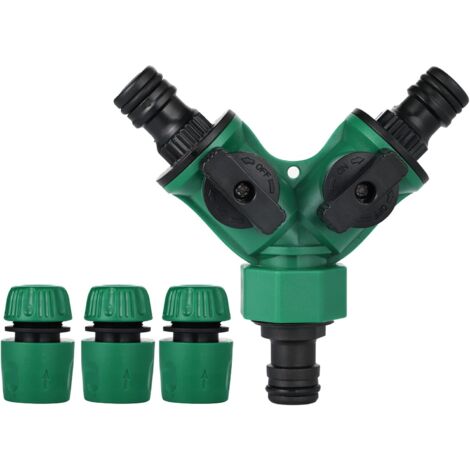 Gartenschlauch-Anschluss, Bewässerungsschlauch-Ende, Y-Schlauchverteiler, Bewässerungsschlauch-Wasserhahn-Adapter, Gardena-Anschluss mit 2 Ventilausgängen für Garten-Wasserhahn (1/5)