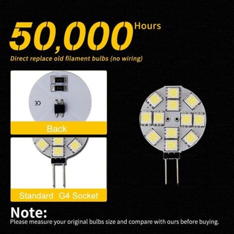 10x Ampoule LED G4 DC 12V Non dimmable Blanc 6000K Ampoule de lumière Remplacement 20W Lampe halogène pour Cuisine Camping-Car RV remorque Bateau