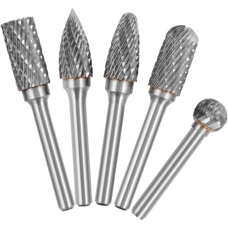 5-teiliges 6-mm-Schaft- und 10-mm-Kopf-Wolframkarbid-Doppelschnitt-Frässtift-Set für die Holzbearbeitung, Gravur, Schleifmaschine, Schnitzfräser-Set