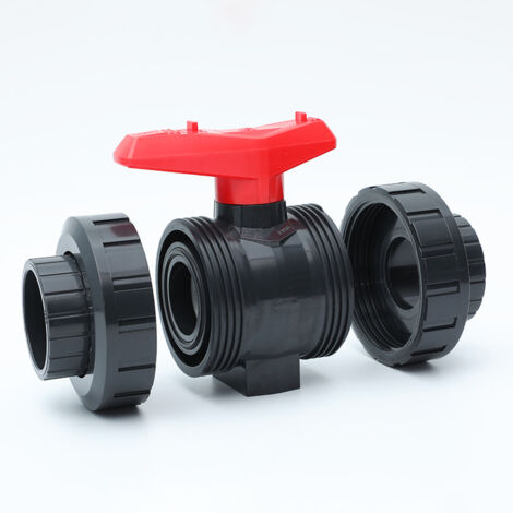 PATIKIL 2er Set Kugelhähne 32mm ID - PVC Absperrventile Mit Drehgriff, Weiß/Rot