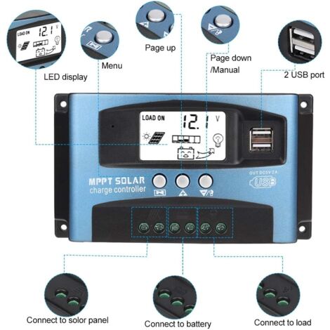 PWM Solarladeregler 12V/24V 30A – Mit LCD-Display Produktbild-Vorschau 2