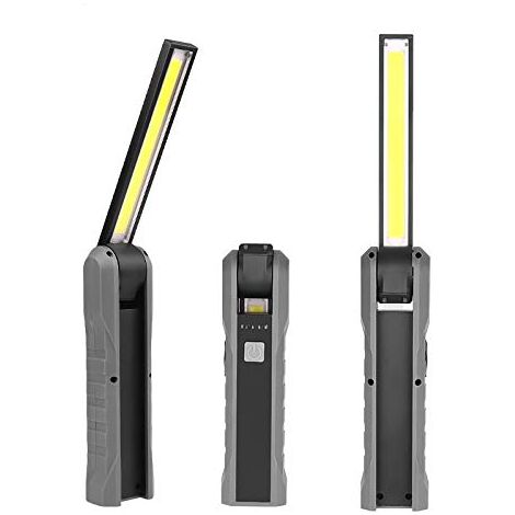 Wiederaufladbare LED-Lampe, wiederaufladbare tragbare LED-COB-Taschenlampe mit Magnetfuß, 3 Modi, 210 Grad faltbar, für Camping, Autoreparatur, Notfall