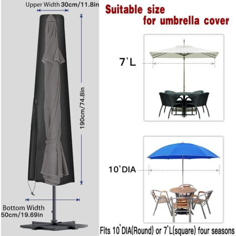Housse De Parasol Imperméable 265 Cm Avec Tige Télescopique – Protection Vent, Pluie, UV – Pour Parasol Déporté