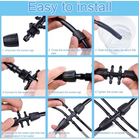 Kalolary 30x 1/4" Tropfbewässerung T-Stücke + 4 Endstopfen – Push-Fit, Leckagefrei, Für 6mm Schläuche, UV-beständig