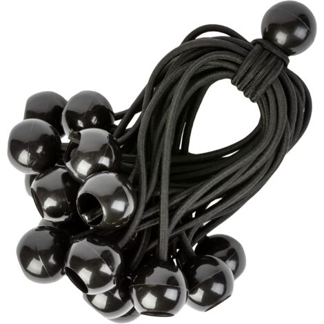 Bungee-Seile mit Kugeln – Set mit 25 x 23 cm Universalspannern mit Bändern – robustes elastisches Band, perfekt für Camping, Gepäck und Planen – Schwarz (1/5)