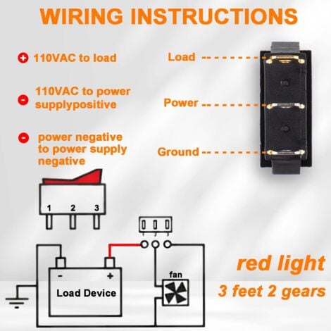 5Pcs Interrupteur à bascule lumineux rouge, ON/OFF 3 broches 3 positions Interrupteur à bascule pour bateau Snap AC 250V/15A 125V/20A KCD3-101