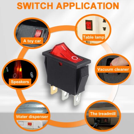 5Pcs Interrupteur à bascule lumineux rouge, ON/OFF 3 broches 3 positions Interrupteur à bascule pour bateau Snap AC 250V/15A 125V/20A KCD3-101