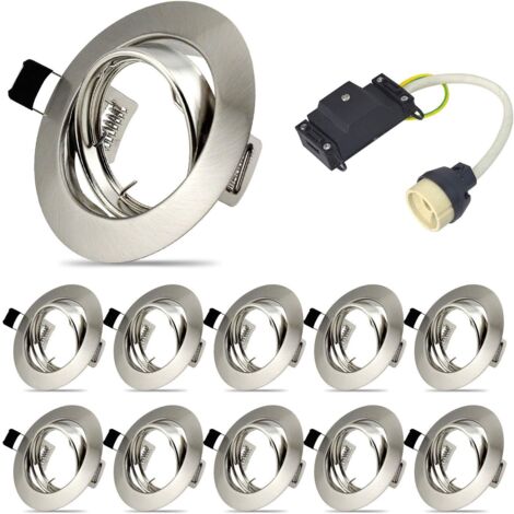 10er Set Einbaurahmen für Einbaustrahler, GU10 Einbaustrahler Set, LED Schwenktragrahmen für LED und Halogen inkl. GU10 Fassung, IP20, rund, 40° schwenkbar (1/5)