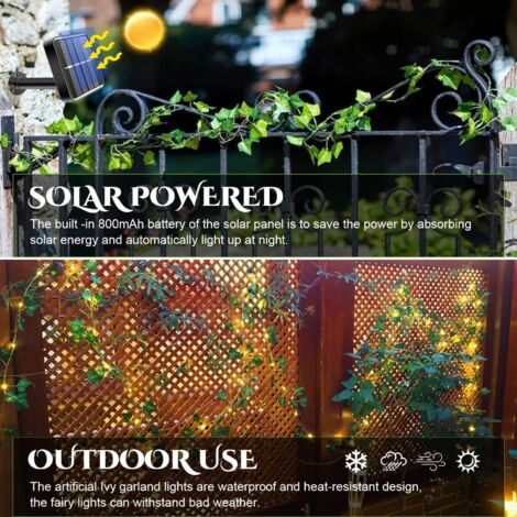 Solar-Lichterkette für den Außenbereich, künstliche Efeu-Solar-Lichterkette, wasserdichte Gartenbeleuchtung, 100 LED-Solar-Lichterkette, 10 m