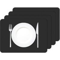 Set mit 4 wasserdichten, waschbaren Tischsets, rechteckiges, hitzebeständiges PVC-Tischset, 42 × 30 cm (schwarz)
