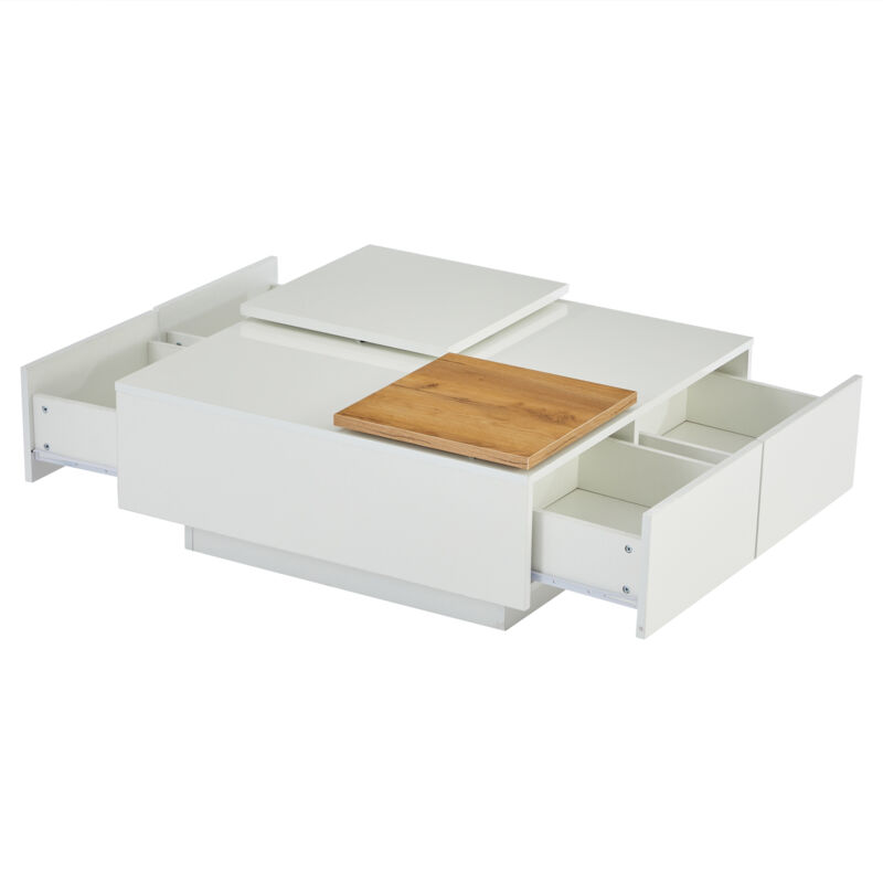 Tavolino Salotto Tavolino Da Salotto Moderno In Legno Multistrato - Bianco Lucido, 40x40x30 Cm, Con Ripiano, Per Soggiorno E Ufficio