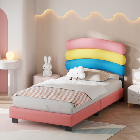 90x190cm morbido divano letto imbottito per bambini, con contenitore idraulico, velluto, rosa