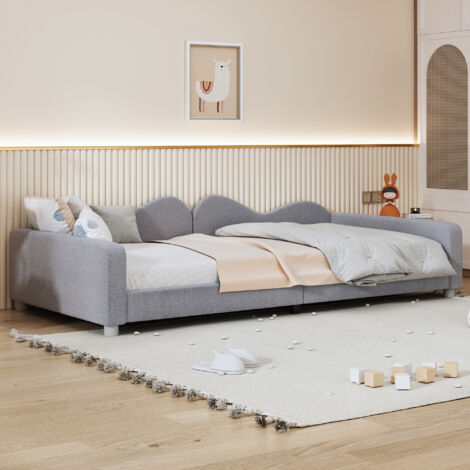 Lexiou Letto imbottito, 90 x 200 cm, letto singolo (senza materasso), lino, stile minimalista (grigio