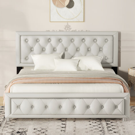 Letto Matrimoniale Imbottito 140x200 Cm In Velluto Grigio Con Testiera E Rete A Doghe - Struttura Robusta, Portata 300 Kg