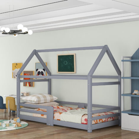 Letto per bambini 90 x 200 cm, con rete a doghe, anticaduta, pino, senza materasso, grigio