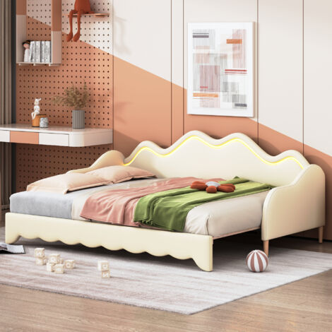 Letto Imbottito per Bambini 90*200 cm, Divano Letto in Tessuto Peluche, Letto Morbido Multifunzione con Schienale e Braccioli, Bianco. | Leroy Merlin