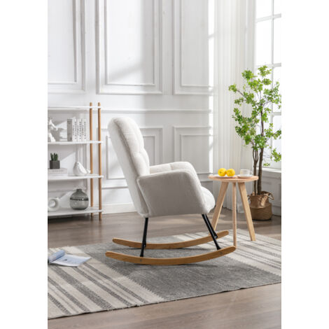 Yaheetech Sedia A Dondolo Relax Poltroncina Imbottita Poltrona Casa Rivestimento In Tessuto 70 × 82,5 × 95,5 Cm Base Dondonlante Legno Per Soggiorno/Camera Da Letto 70 × 82,5 × 95,5 Cm Beige - 4