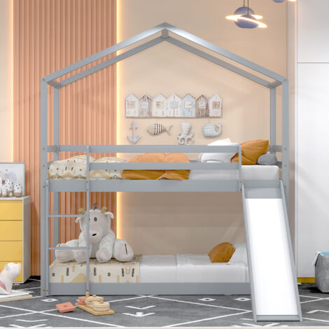 Letto A Soppalco Basso In Metallo Per Adulti E Bambini, Con Due Scale, Parapetti Laterali E Spazio Sotto Per Contenitori, 198x96x88 Cm