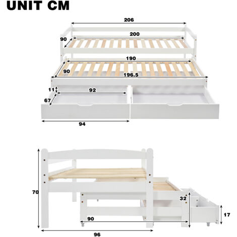 Divano letto per bambini - 90 x 200 cm + 90 x 190 cm - barriera di