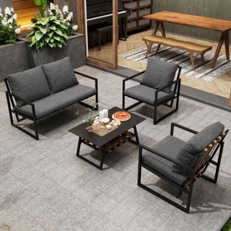 Set tavolo e sedie da giardino 4 pezzi con tavolino da caffè, cuscini di seduta rimovibili e lavabili, nero