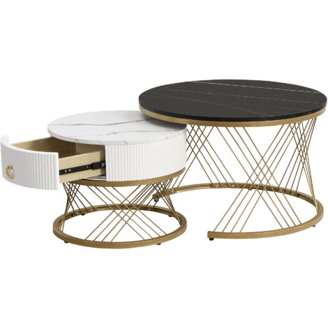 Set Di 2 Tavolini Nesting, Impiallacciatura Di Marmo, Tavolino Con Cassetti 2 In 1 84320941