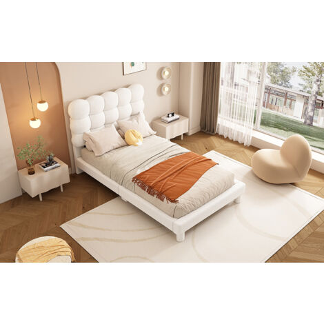 Letto imbottito 90x200 cm, letto adulto/bambino, testiera regolabile, bianco (senza materasso) (1/5)