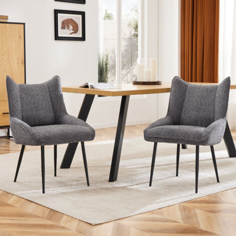 Sedia Da Pranzo In Velluto Beige Con Braccioli – Set Da 2, Imbottita, Gambe In Metallo