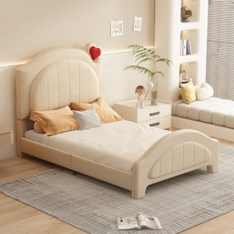 Lettino imbottito per bambini, 90 x 200 cm, struttura del letto con testiera a forma di fiore e rete a doghe, letto per adolescenti in tessuto di velluto delicato sulla pelle, letto