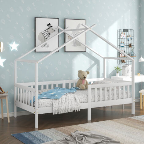 Letto a castello per bambini 90 x 200 cm, recinzione e rete a doghe, protezione anticaduta, bianco (senza materasso)