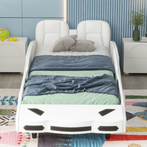 FQMOZY Letto Montessori per Bambini 90x200 cm, Letto da Pavimento a Forma di Casa con Doghe, Barriere di Protezione e Forma del Camino, Struttura letto Singolo in Legno per Cameretta, Bianco