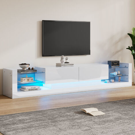 Mobile TV Lucido Con Illuminazione LED, 181 Cm - Per TV Fino A 80 Pollici Frontale In Vetro Due Cassetti Pieghevoli 85463287