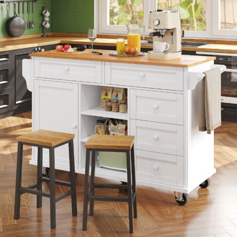 Carrello da cucina, mobile contenitore, carrello/credenza, credenza 119x46x92 cm, 5 cassetti, bianco