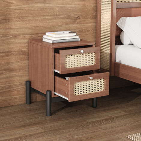 Comodino classico, con piano cassetto in rattan, Naturale | Italy