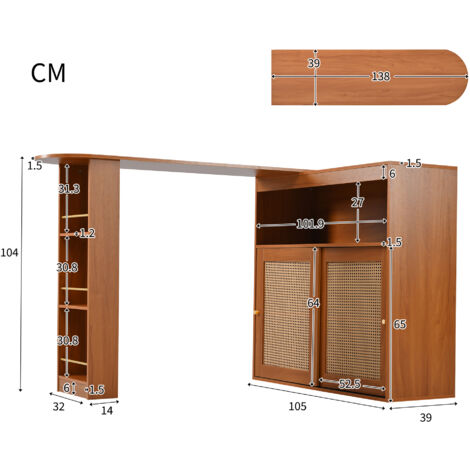 Tavolo Da Bar Allungabile Con Scaffale Snack 138-204x39x105cm | SACOOL Credenza Con Cassetti E Piano Girevole 360°