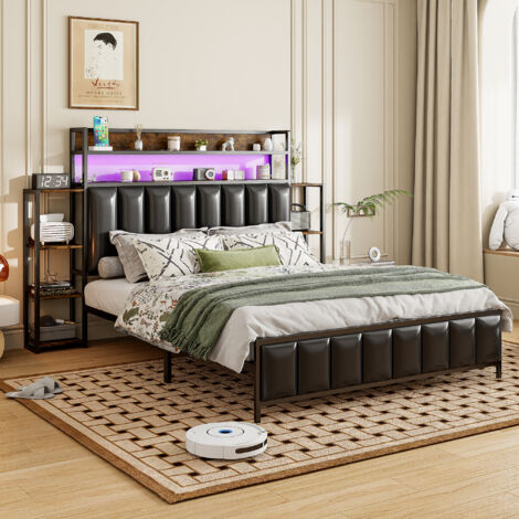 Letti contenitori con cassetti, LED, vani portaoggetti su entrambi