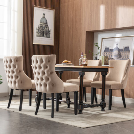Sedie da pranzo, struttura in legno, sedie da soggiorno/cucina, sala da pranzo, velluto, beige, 4 pezzi (1/5)
