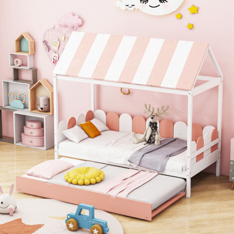 Letto A Soppalco Per Bambini 90x200 Cm Con Scivolo E Lavagna - Struttura In Legno Massello, Casetta Con Tetto E Finestre, Senza Materasso