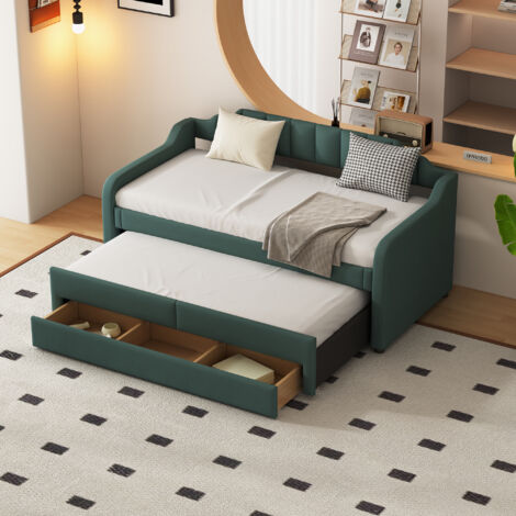 VidaXL Divano Letto Con Letto Estraibile 90x200cm - Grigio Scuro, Tessuto, Struttura Legno E Metallo (Materassi Non Inclusi)