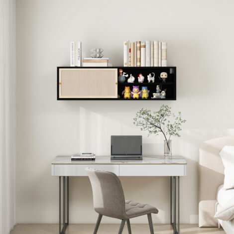Giantex Credenza Buffet In Bambù Con Vetro Ondulato E Ante In Rattan: Armadio Da Cucina O Consolle Per Soggiorno