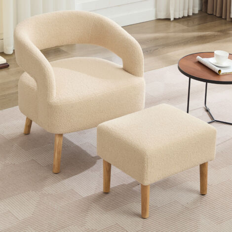 Poltrona In Velluto Teddy Con Gambe Legno - Rosa, Beige, Bianco O Grigio - Foto 3