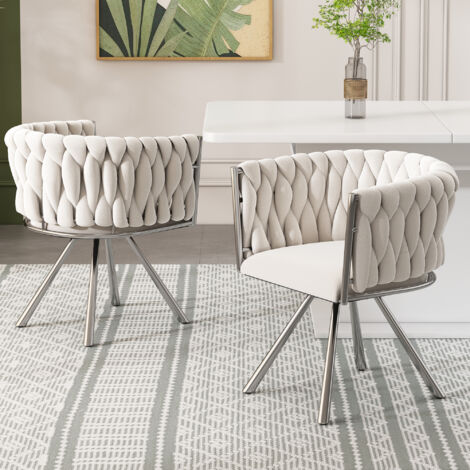 Sedia da pranzo, sedia girevole a 360°, poltrona imbottita, gambe in metallo, velluto, beige + argento, 2 pezzi (1/5)