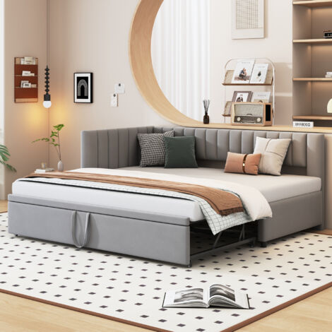 Divano letto trasformabile 90/180×200 cm, con letto estraibile, letto imbottito per bambini, senza materasso, velluto, grigio