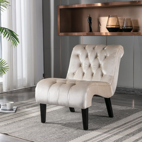 Poltrona In Velluto Furniliving Con Schienale Alto, Design Moderno Con Bottoni Trapuntati, Gambe In Metallo, Sedia Da Lettura Per Soggiorno, Nero - 2