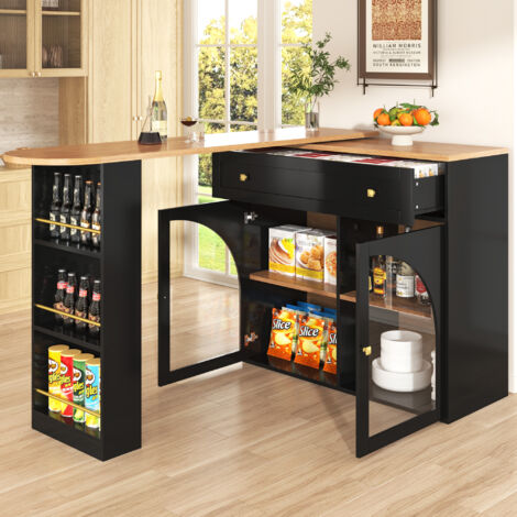 Credenza con tavolo da bar estensibile, 1 cassetto, 2 ante, MDF, 138/204 × 39 × 104 cm, nero