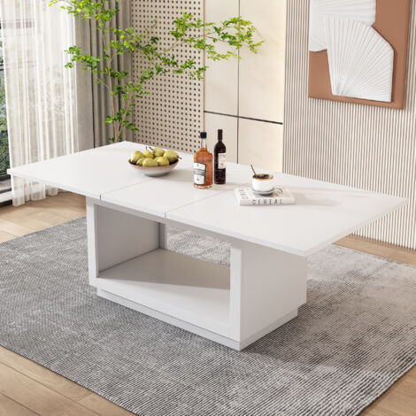 Tavolo da Pranzo Telescopico Shye, Tavolo da Cucina Salvaspazio, Tavolo da Pranzo Allungabile con Ripiano, 3 Ripiani, per Cucina e Soggiorno, Bianco, 140x80cm